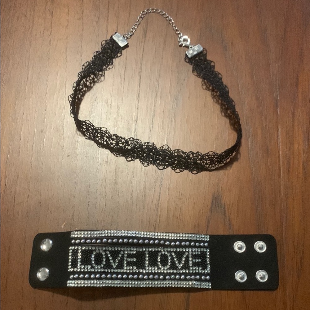 Black Lace Choker and Love Bracelet Set